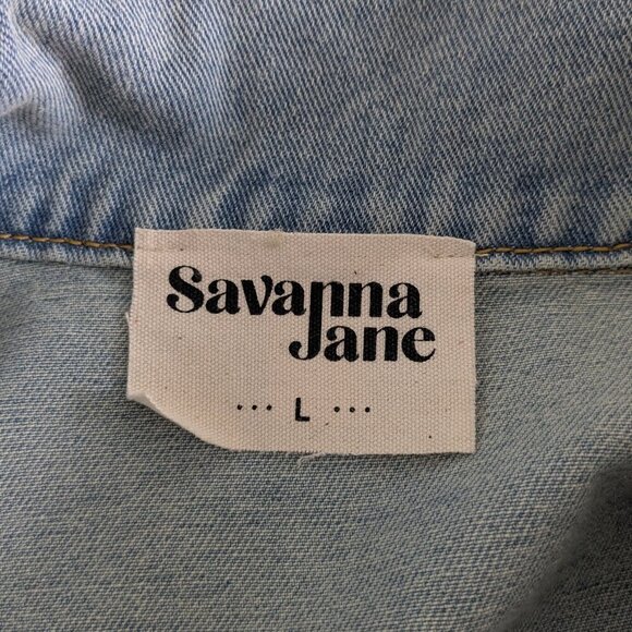 Savanna Jane Jean Jacket Women's Large Distressed Embroidered Pink Stars Sequins - Picture 4 of 16